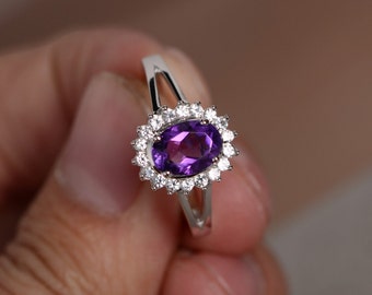 Natural South Africa Amethyst Ring Sterling Silver Ring February Birthstone Ring Engagement Ring