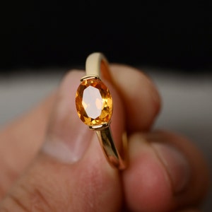 Natural Citrine Ring Solitaire Ring November Birthstone Ring Yellow Crystal Ring Oval Quartz Ring Silver image 1