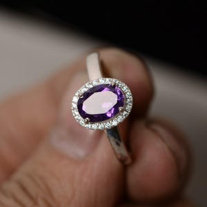 Natural Amethyst Ring Oval Purple Gemstone Ring Sterling Silver February Birthstone Ring