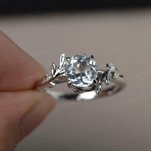 Round cut white topaz ring diamond simulated ring twig wedding ring vintage solitaire ring