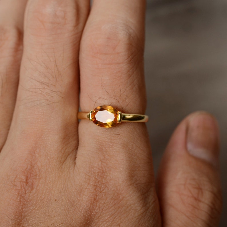 Natural Citrine Ring Solitaire Ring November Birthstone Ring Yellow Crystal Ring Oval Quartz Ring Silver image 3