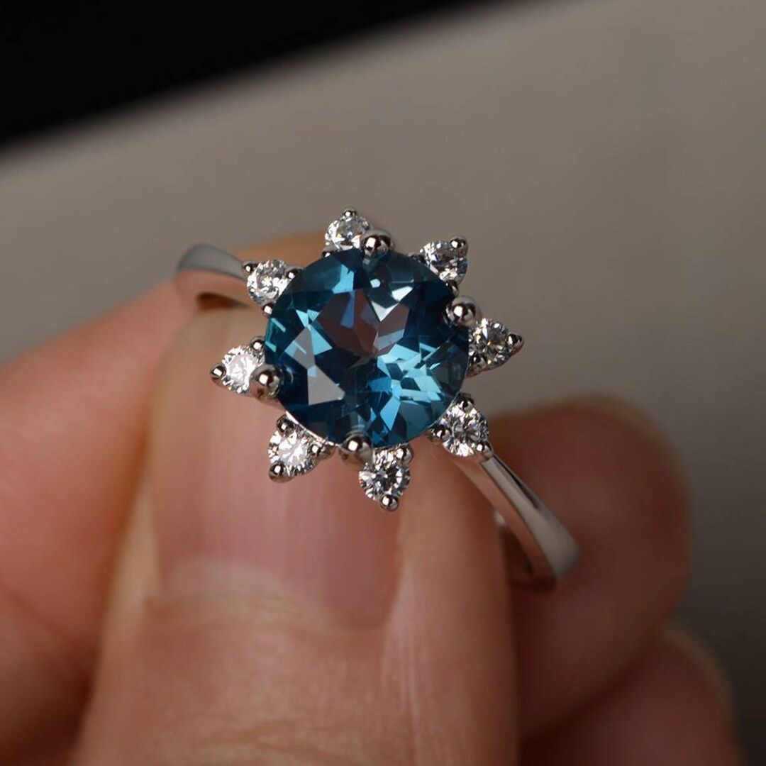 Round Cut London Blue Topaz Ring Wedding Ring Sterling Silver Blue ...
