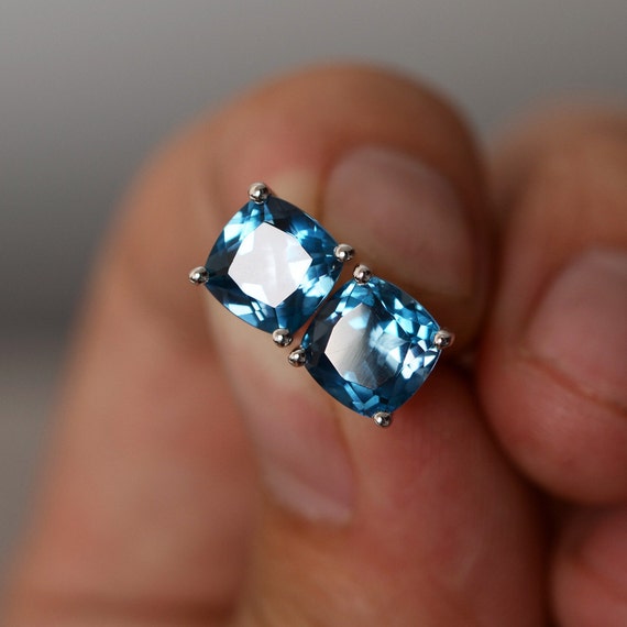 Sterling Silver 7mm Cushion Cut London Blue Topaz Post Earrings Sterling Silver 7mm Cushion Cut London Blue Topaz Post Earrings