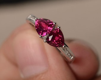 Engagement Ruby Rings Trillion Cut Red Gemstone Rings Silver Ring July Birthstone Ring Promise Ring