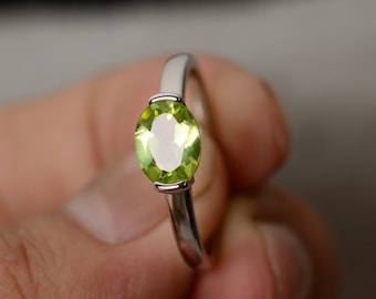 Natural Peridot Ring Solitaire Ring Sterling Silver Ring August Birthstone Ring Green Gemstone Ring Promise Ring