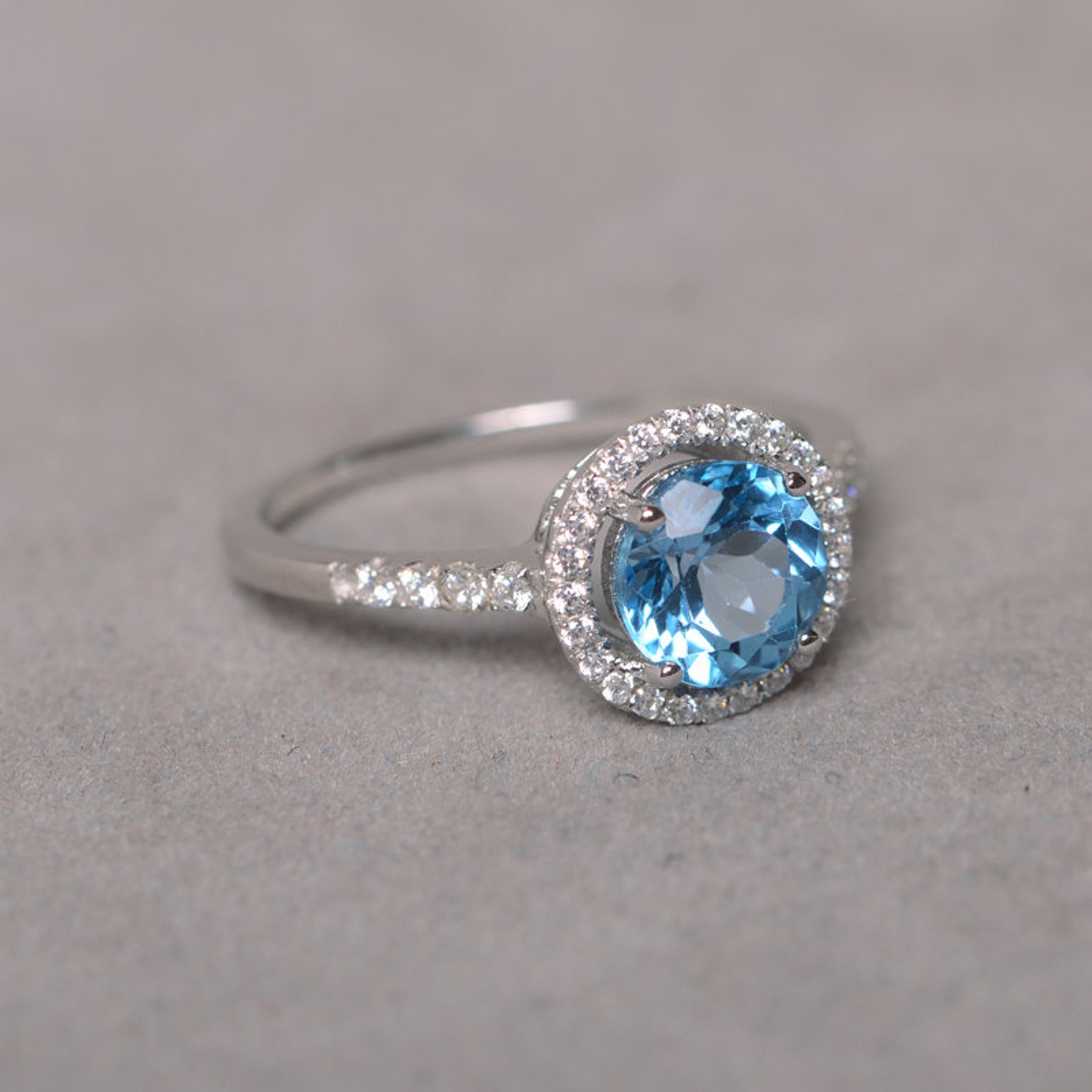Swiss Blue Topaz Ring Gemstone Engagement Ring Sterling Silver - Etsy
