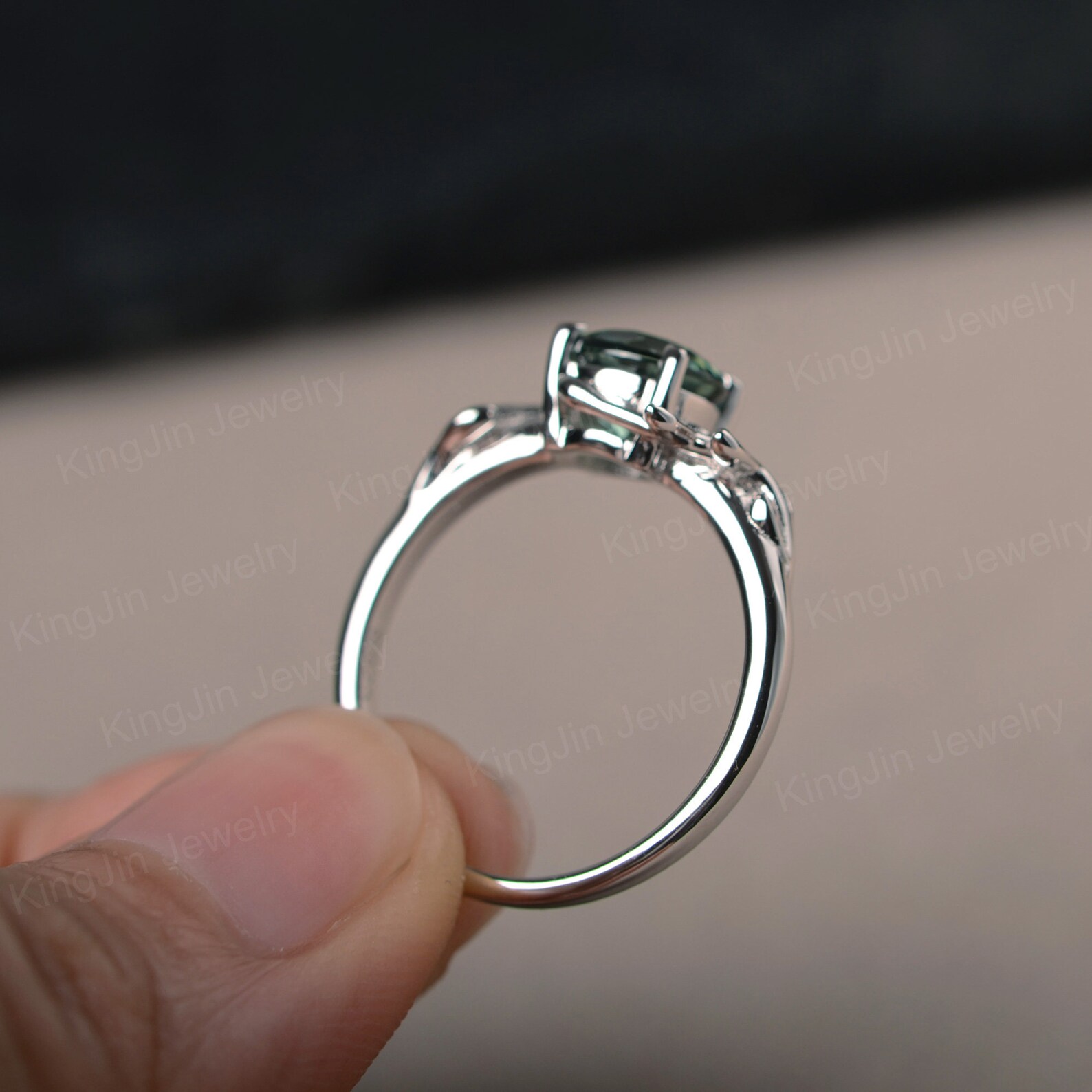 Green Sapphire Engagement Ring Round Cut Sterling Sliver Etsy UK