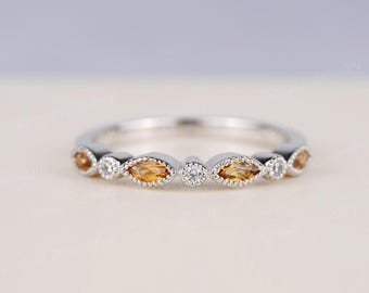 Echte Citrin CZs Stapelbarer Ring Marquise Form November Birthstone Ehering, geben Ihnen Glück und Fülle
