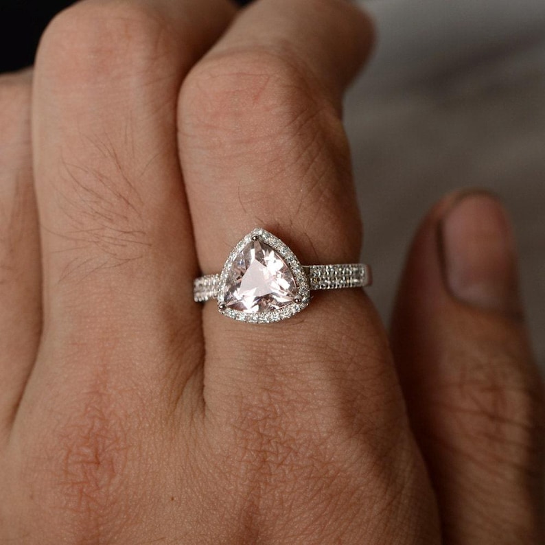 Natural Morganite Ring Silver Luxury Ring Promise Ring image 3