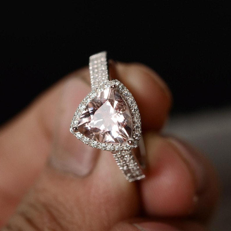 Natural Morganite Ring Silver Luxury Ring Promise Ring image 1