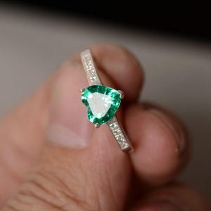 Lab Emerald Ring Heart Gemstone Ring Promise Ring For Her May Birthstone Ring Sterling Silver Ring image 1