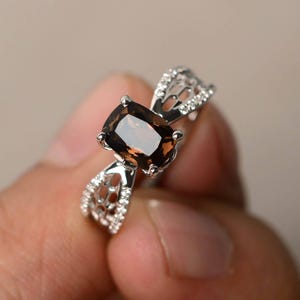 Natural Smoky Quartz Rings Cocktail Rings Sterling Silver Rings Cushion Cut Rings Wedding Gifts