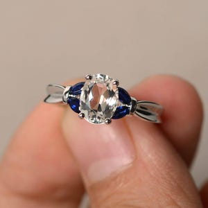 Natural White Topaz Rings Promise Rings Oval Shape Rings Sterling Silver Rings