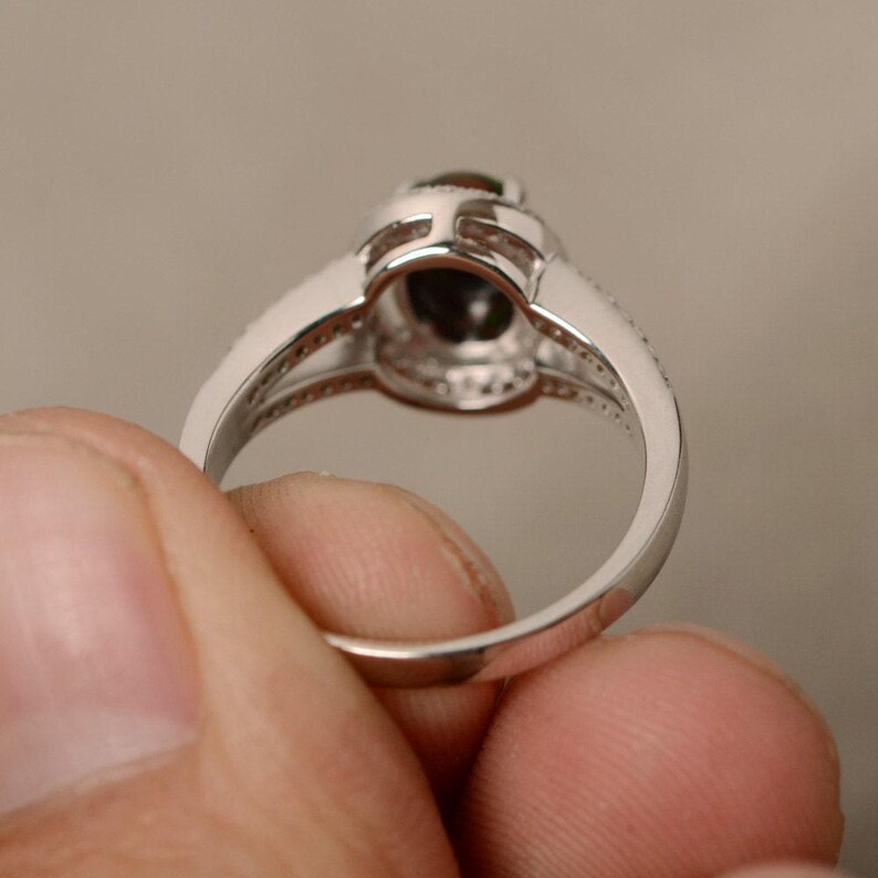 Black Opal Ring Sterling Silver Halo Ring image 3