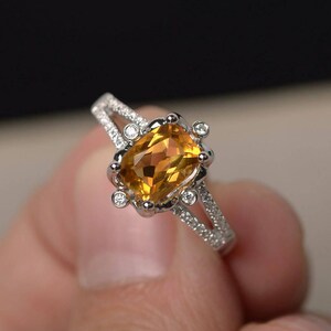 Citrine Rings Engagement Rings Cushion Cut Rings November Birthstone Silver Rings