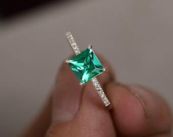 Anillo de esmeralda verde, piedra preciosa, piedra de nacimiento de mayo, regalo para novia, anillo de plata esterlina, anillo personalizado, anillo de compromiso