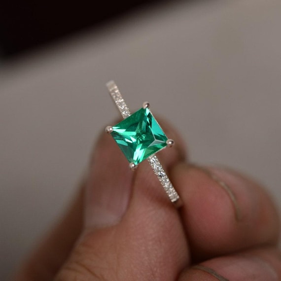Green Emerald Ring Gemstone May Birthstone Ring Gift For Bride Sterling Silver Ring Customized Ring Engagement Ring
