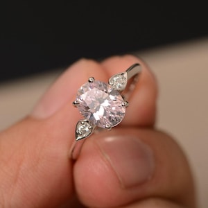 Cubic Zirconia Ring Pink Oval Cut Gemstone Ring Sterling Silver Ring