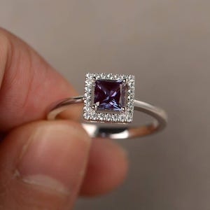 Alexandrite Ring Anniversary Ring Square Cut Gemstone Color Changing Ring June Birthstone Sterling Silver Ring