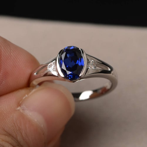 Engagement Ring Lab Blue Sapphire Ring Round Cut Gemstone Ring - Etsy
