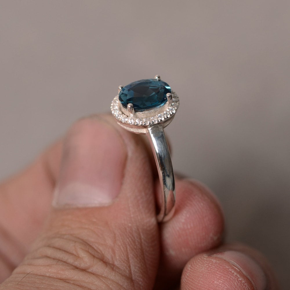 London Blue Topaz Ring Sterling Silver Gemstone Ring Oval Cut Etsy