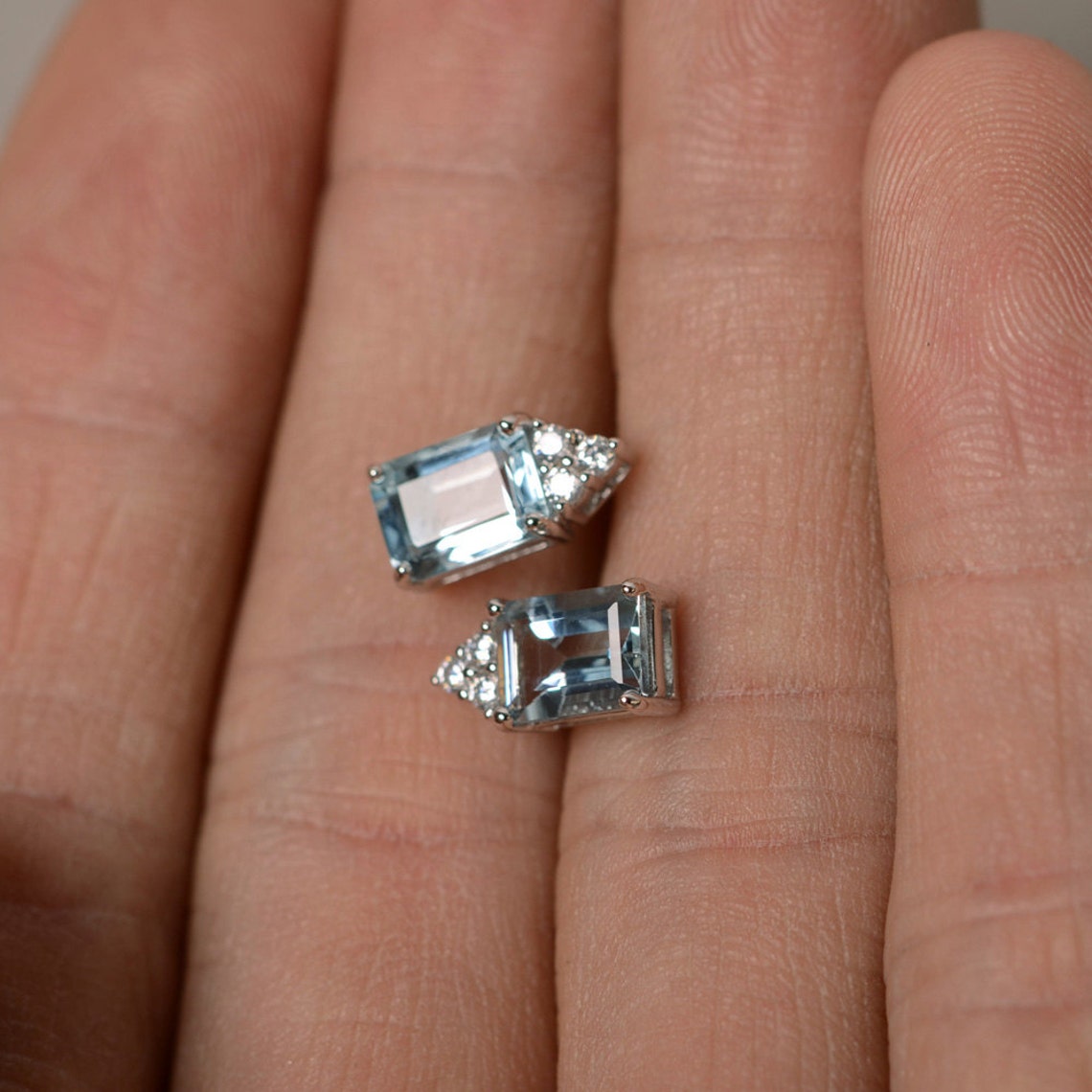 Aquamarine Natural Round Cut Earrings- Silver main image 1