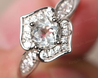 Sterling Silver Green Amethyst Promise Ring Round Cut Light Green Stone double Heart Ring