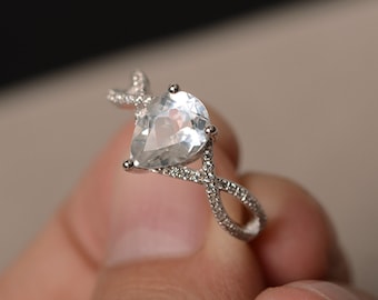 Natural White Topaz Ring Engagement Ring Gemstone Ring Sterling Silver Ring Pear Cut Gemstone