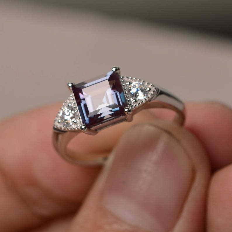 Alexandrite Ring Promise Ring Square Cut Gemstone June Etsy