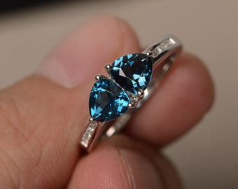 Echt London Blau Topas Ringe Trillion Cut blaue Edelsteine Ringe Silber Ring Vorschlag Ringe