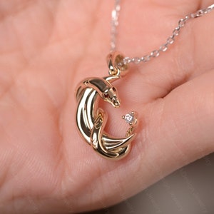 Snake Pendant Necklace Yellow Gold Plted Siver Garnet Serpent Charm Crescent Moon Necklace Silver Chain 16''-20''