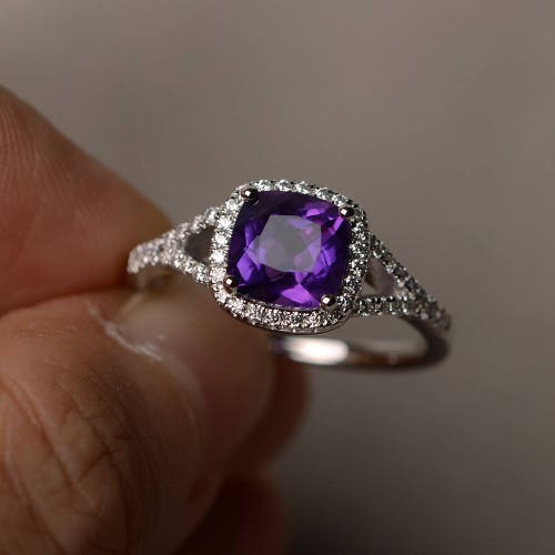 Cushion Cut Amethyst Ring 925 Sterling Silver Ring Twisted - Etsy