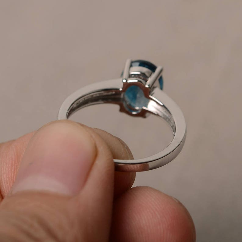 London Blue Topaz Ring Promise Ring Oval Cut Blue Gemstone Ring Sterling Silver Ring November Birthstone Ring