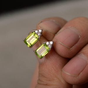 Natural Peridot Earrings Sterling Silver August Birthstone Gemstone Stud image 3