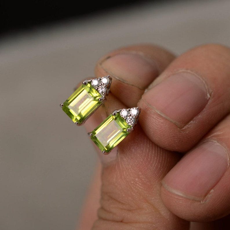 Natural Peridot Earrings Sterling Silver August Birthstone Gemstone Stud image 3