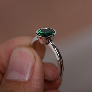 Lab Emerald Ring Gemstone Ring Sterling Silver Ring Bezel Ring Engagement Ring Birthstone Ring image 3