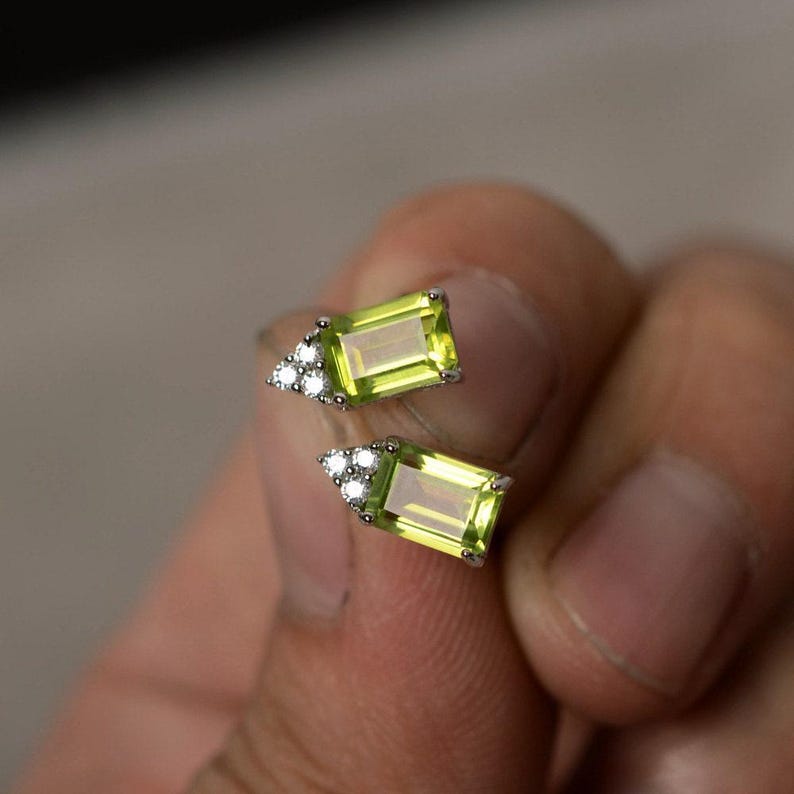Natural Peridot Earrings Sterling Silver August Birthstone Gemstone Stud image 1