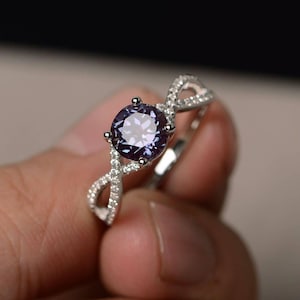 Alexandrite Rings Engagement Rings Round Cut Color Changing Gemstone Ring Sterling Silver Ring Lovely Rings
