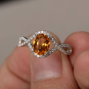 Genuine Citrnie Ring Silver Oval Cut November Birthstone Ring Anniversary Gift for Her