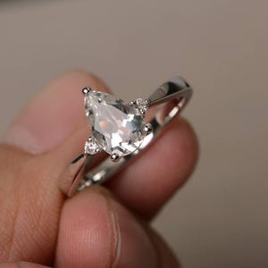 Natural White Topaz Ring Engagement Ring Sterling Silver Ring Pear Cut Gemstone