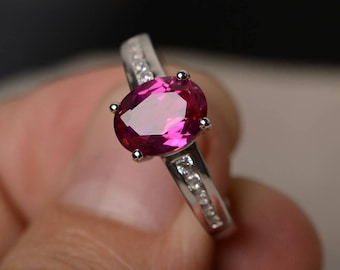 Anniversary Ring Ruby Ring Oval Cut Red Gemstone July Birthstone Ring Sterling Silver Ring