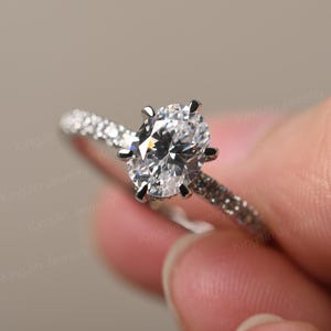 Hidden Halo Engagement Ring Sterling Silver Cubic Zirconia Ring Unique Oval Shaped 2.24 Carat Simulated Diamond Ring