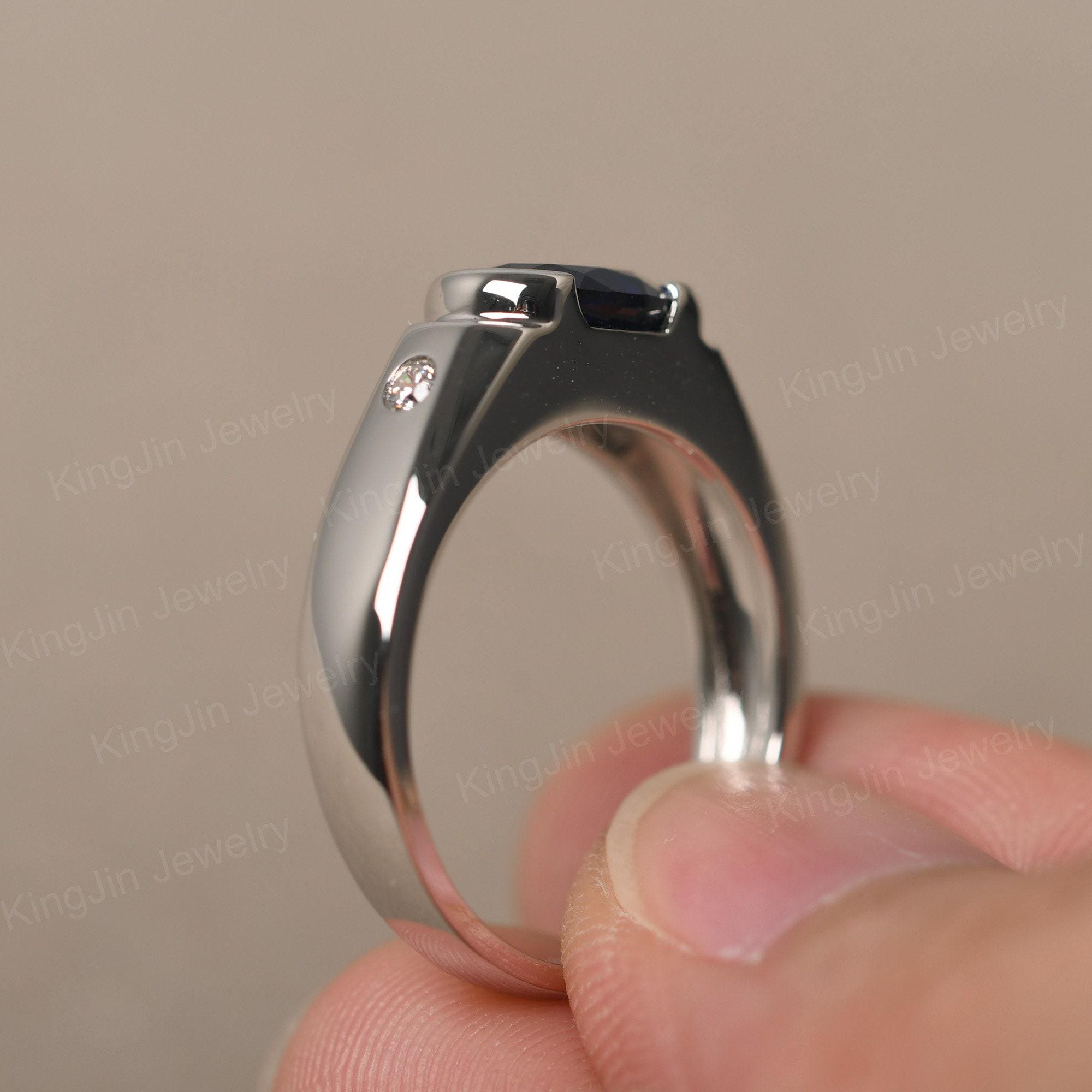 Anello con sigillo ovale da 6,2 mm, anello di fidanzamento per matrimonio, anello da uomo con fascia solida, zirconi cubici, argento sterling 925 - Italia