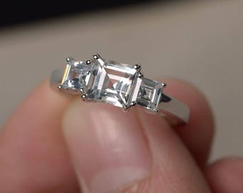 Natürliche weiße Topas Ringe Versprechen Ringe Solid Silber Ringe für Sie