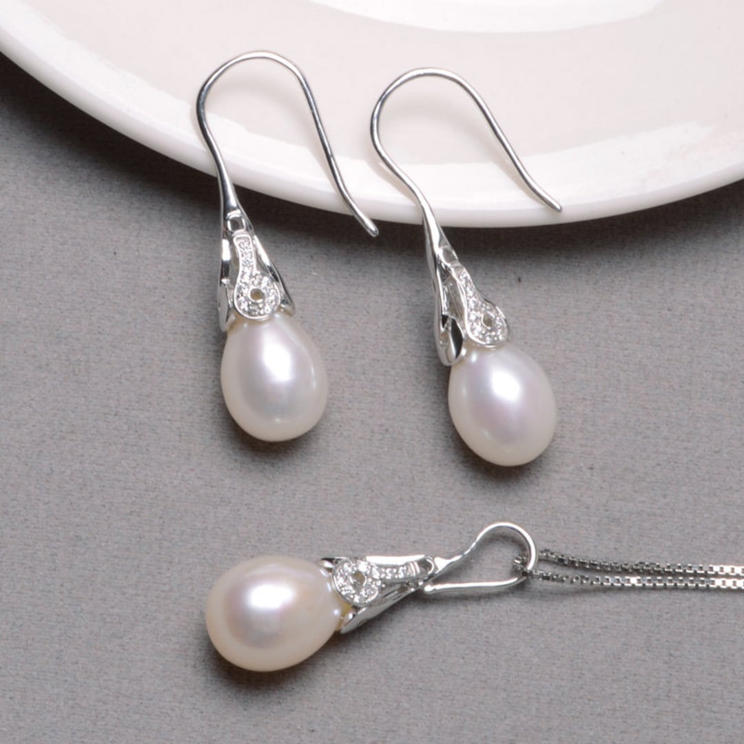 Freshwater Pearl Set Necklace Pendant Earring Ring 4-Piece Set