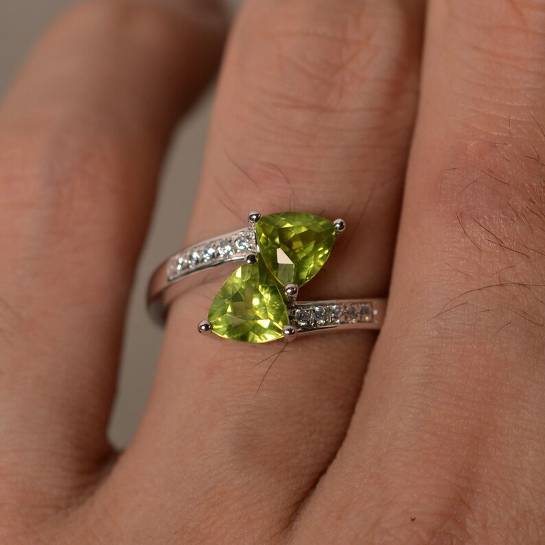 Natural Peridot Ring Sterling Silver Promise Ring Engagement Etsy