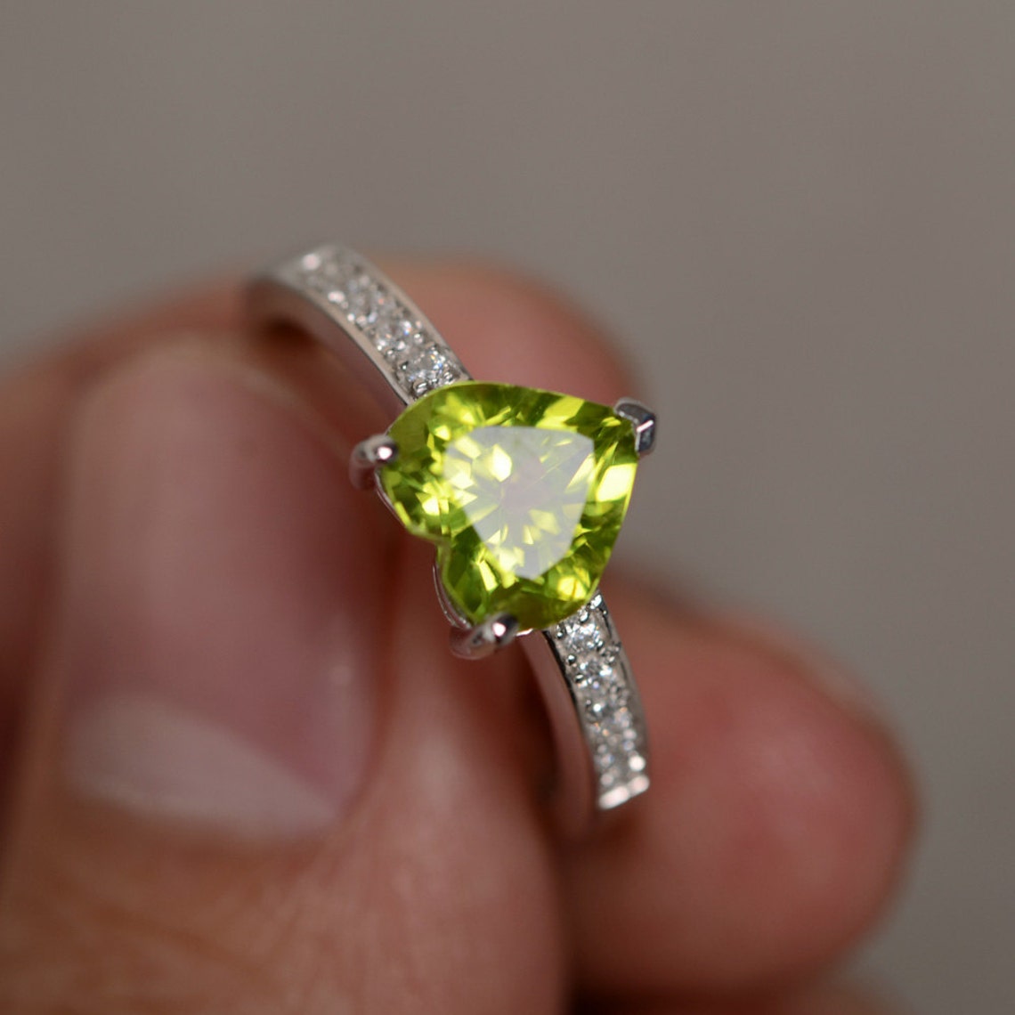 Natural Peridot Ring Green Gemstone Ring Heart Ring Engagement Etsy