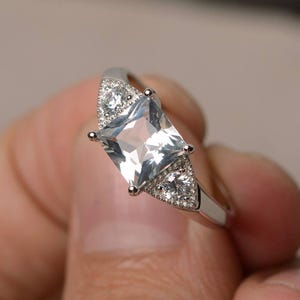 Natural White Topaz Ring Princess Cut Wedding Ring Gemstone Sterling Silver Ring