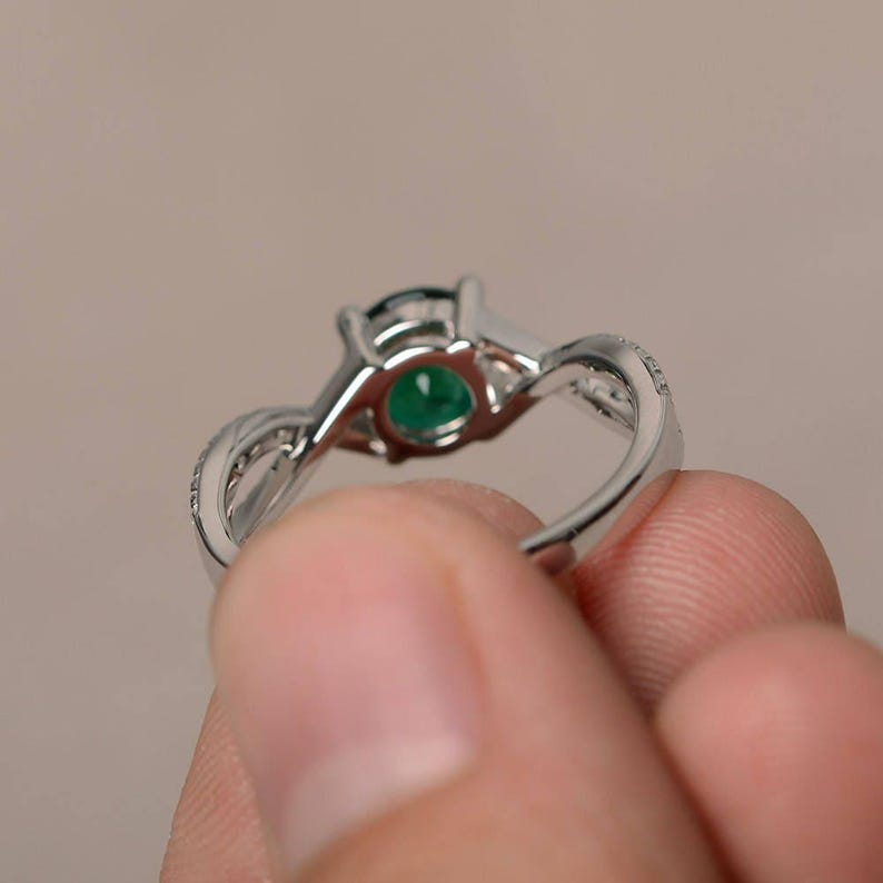 Emerald Silver Rings Cocktail Party Rings May Birthstone Round Cut Green Gemstone Silver Rings Unique Ring image 2