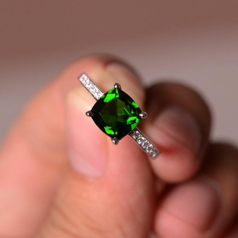 Natural Diopside Ring Emerald Green Gemstone Ring Sterling Silver 925 Ring For Her wedding Ring for Women Engagement Ring Jewelry image 1